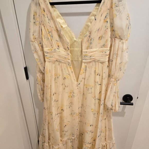 Floral Print Chiffon Illusion Tiered Puff Dress Mac Duggal - Picture 8 of 14